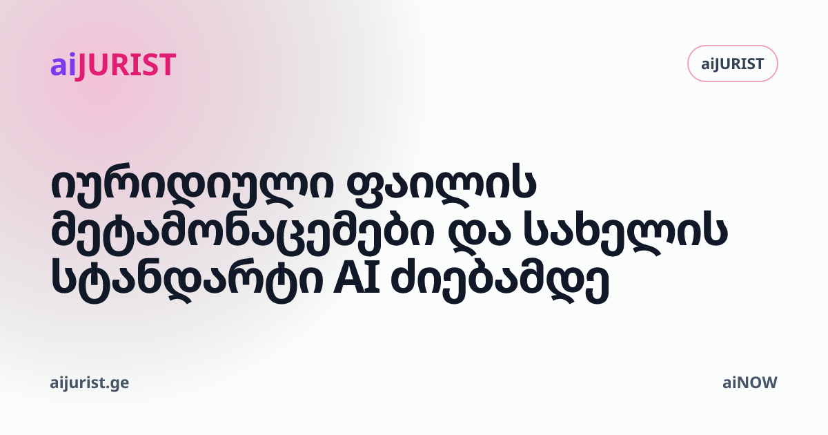იურიდიული ფაილის მეტამონაცემები და სახელის სტანდარტი AI ძიებამდე