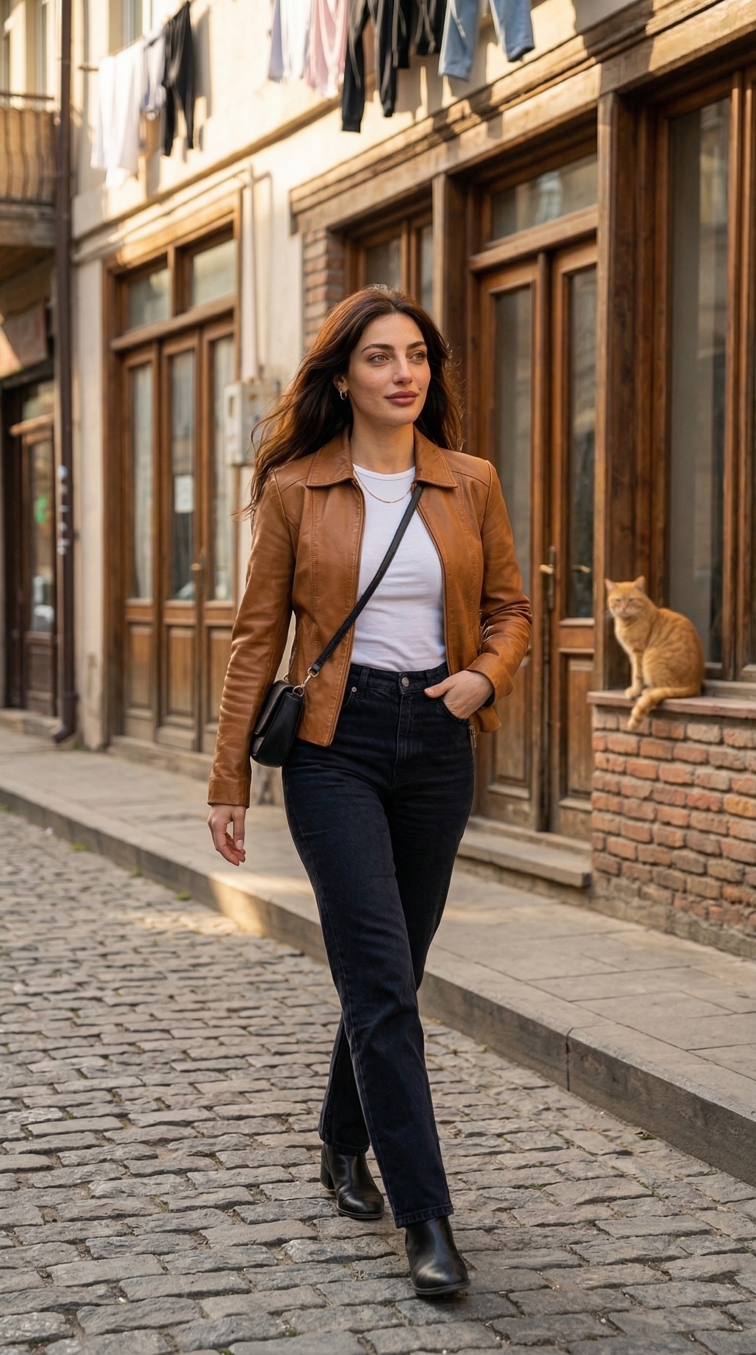 Nini walking on Leselidze street